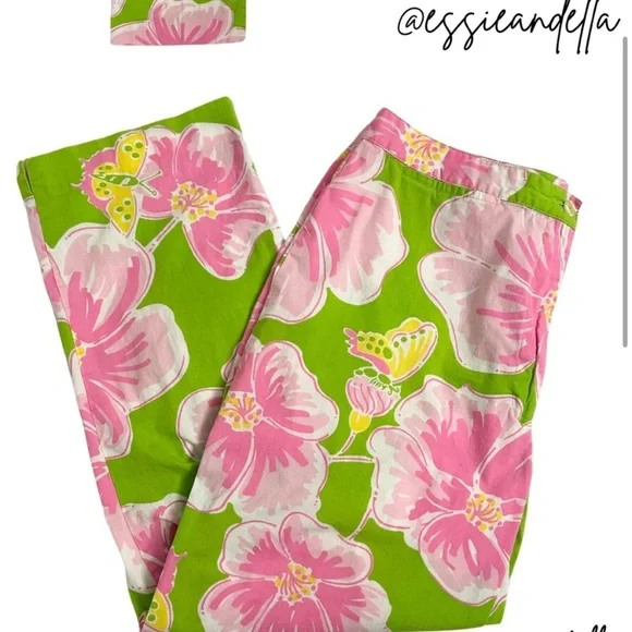Lilly Pulitzer Women’s Cropped Straight Leg Pants Lavish Hibiscus Flowers - Picture 3 of 10
